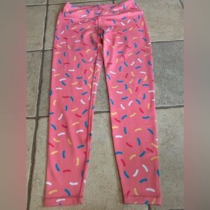 Feed Me Fight Me Pink Sprinkle Pattern Womens Medium Workout Leggings
